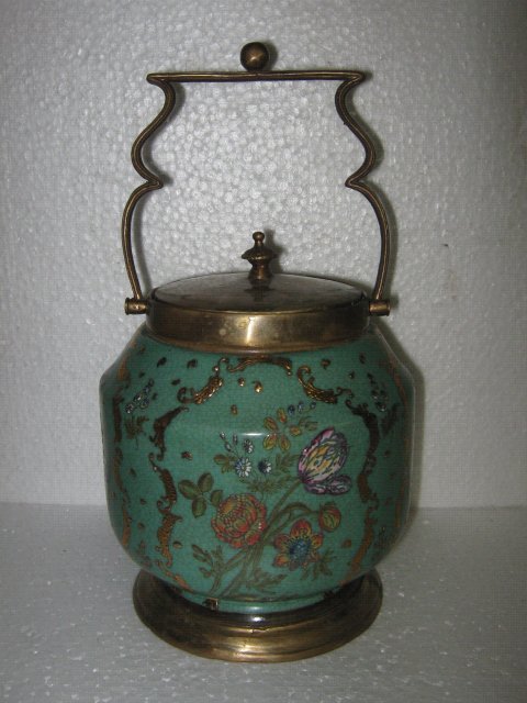 Porcelain and bronze Tabacco/ Biscuit Jar with gold detail
