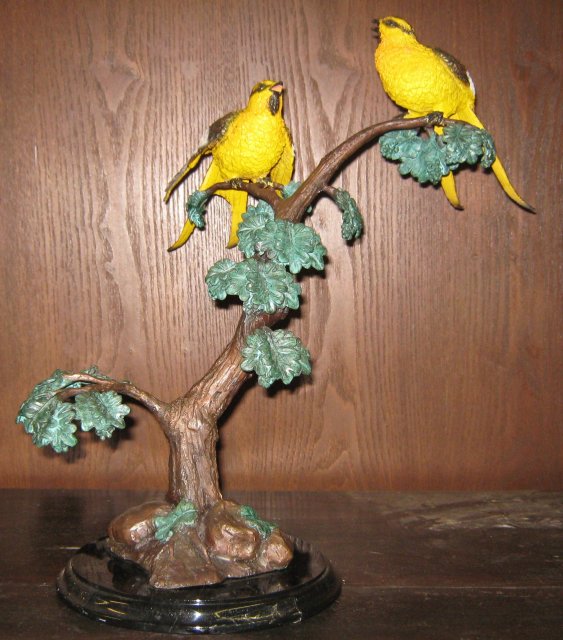 Large Yellow Birds in Tree Bronze Statue