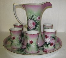 Floral Roses Pitcher and Glasses Set Handled Glasses