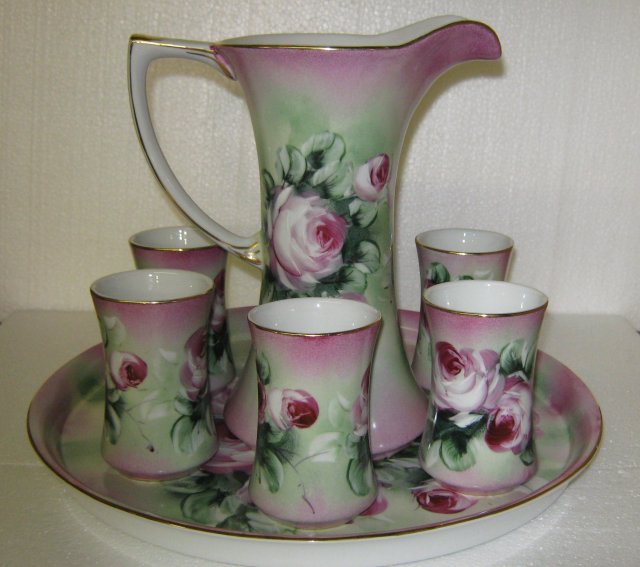 Floral Roses Pitcher and Glasses Set Handled Glasses