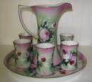 Floral Roses Pitcher and Glasses Set Handled Glasses