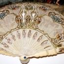 18th Cen Hand Painted Fan on Vellum with Ivory Sticks & Guard. Leather Box