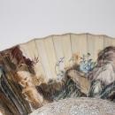 18th Cen Hand Painted Fan on Vellum with Ivory Sticks & Guard. Leather Box