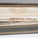 18th Cen Hand Painted Fan on Vellum with Ivory Sticks & Guard. Leather Box