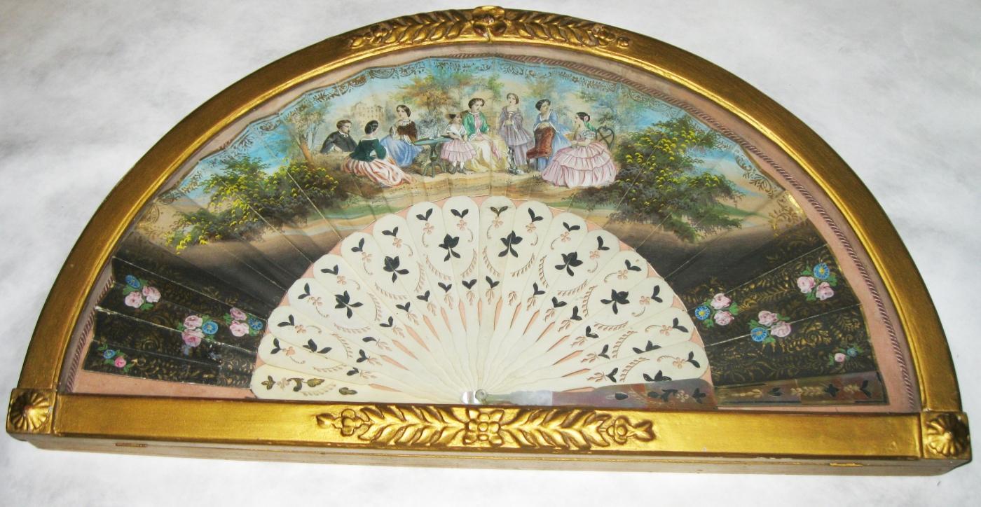 c1870 Duvelleroy Mother of Pearl Hand Painted French France Fan