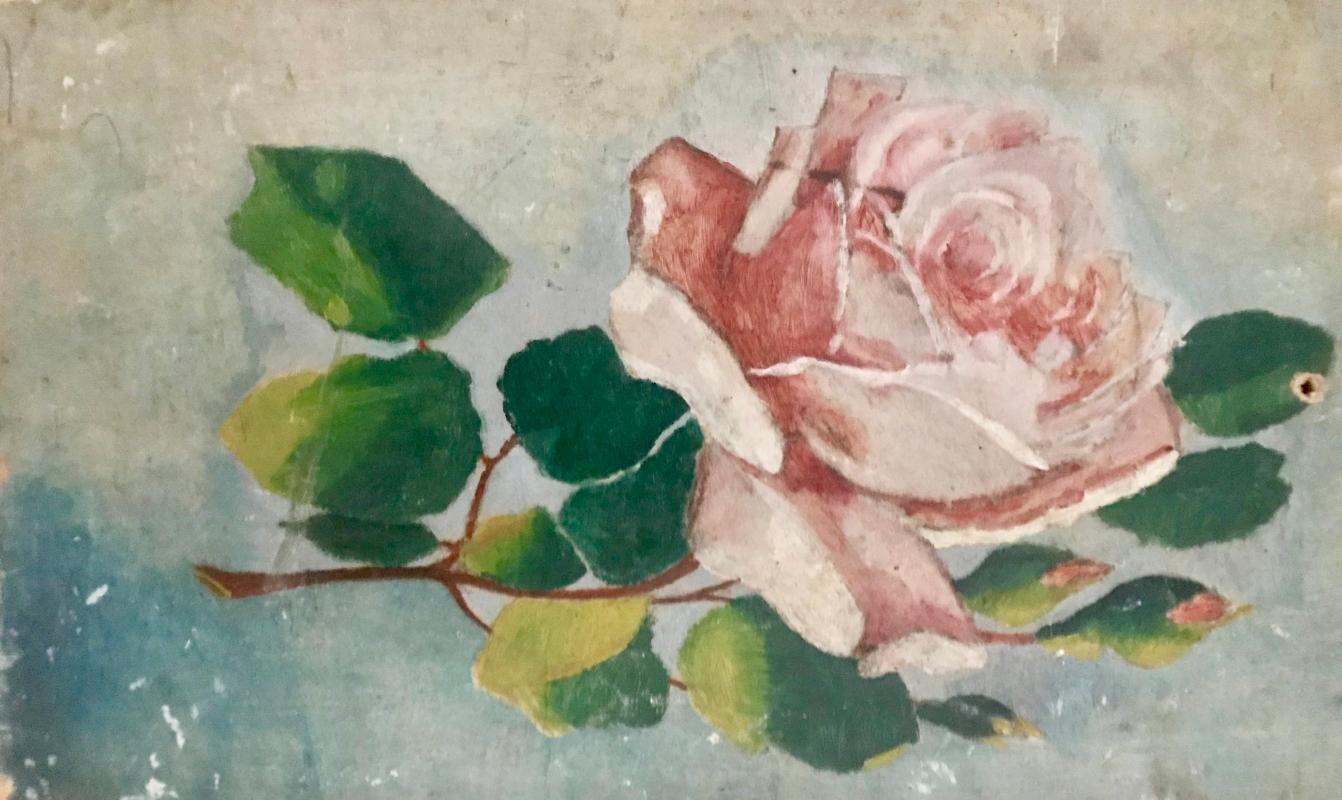 1920s French Shabby chic oil painting on panel