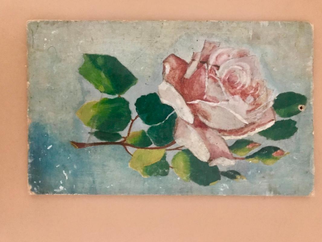 1920s French Shabby chic oil painting on panel