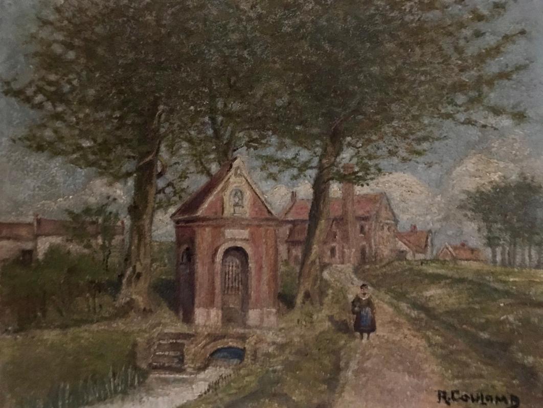 1910s naïve French oil painting on canvas