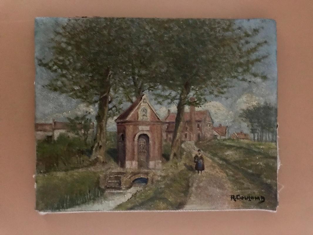 1910s naïve French oil painting on canvas