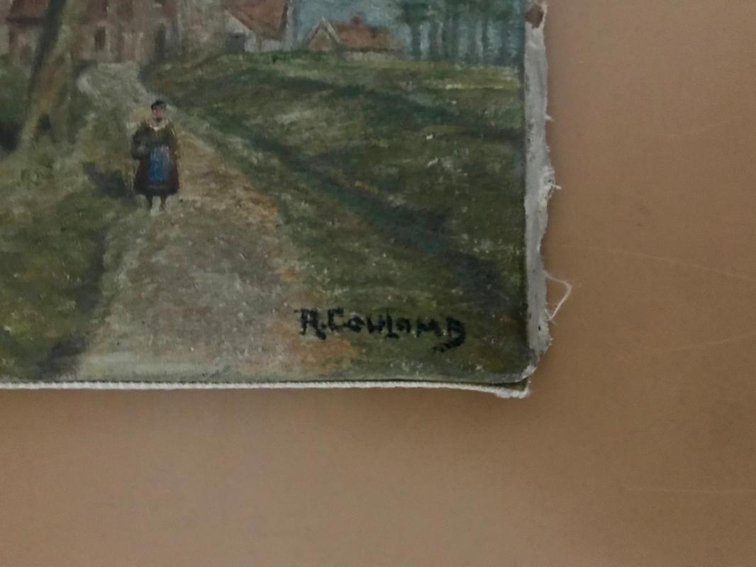 1910s naïve French oil painting on canvas