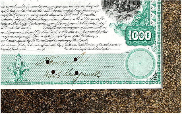 Rare .Vanderbilt - Autographed Canada Southern Rail Bond