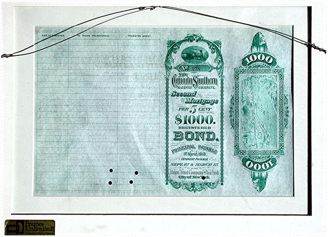 Rare .Vanderbilt - Autographed Canada Southern Rail Bond