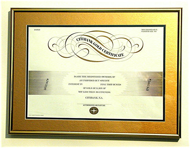 Citibank Gold Deposit Certificate * Rare Specimen