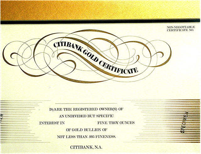 Citibank Gold Deposit Certificate * Rare Specimen