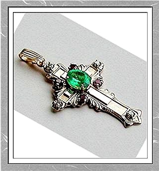EMERALD HOLLY CROSS ICON. GOLD * DIAMOND.