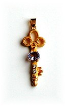 TANZANITE. RUBY. EMERALD * 24 K GOLD PENDANTS. DIAMONDS. SET of 3 COMPLETE