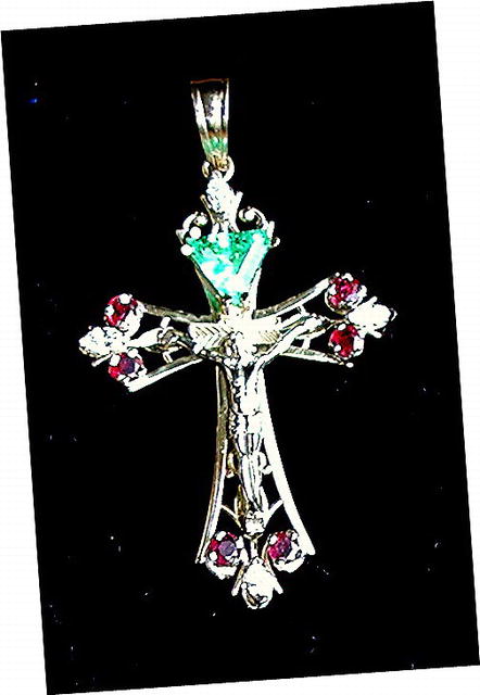EMERALD. DIAMONDS RUBIES. Cross Pendant 14K Icon