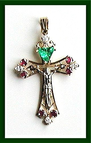 EMERALD. DIAMONDS RUBIES. Cross Pendant 14K Icon