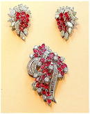 RUBY * DIAMOND BROOCH EARRING SET