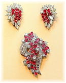 RUBY * DIAMOND BROOCH EARRING SET