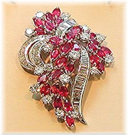 RUBY * DIAMOND BROOCH EARRING SET