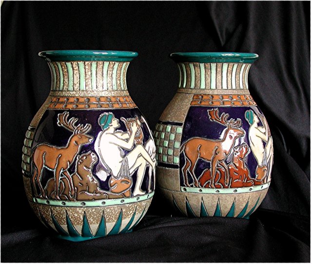 CZECH AMPHORA * Rare Campina Signed Matched