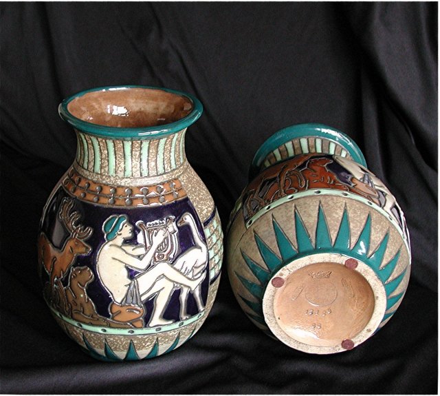 CZECH AMPHORA * Rare Campina Signed Matched