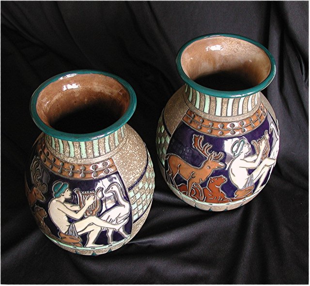 CZECH AMPHORA * Rare Campina Signed Matched
