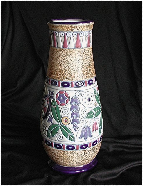 CZECH AMPHORA. Perched Birds Tall Vase * $ 490.
