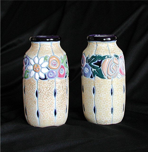 CZECH AMPHORA Matched Pair Floral Vases