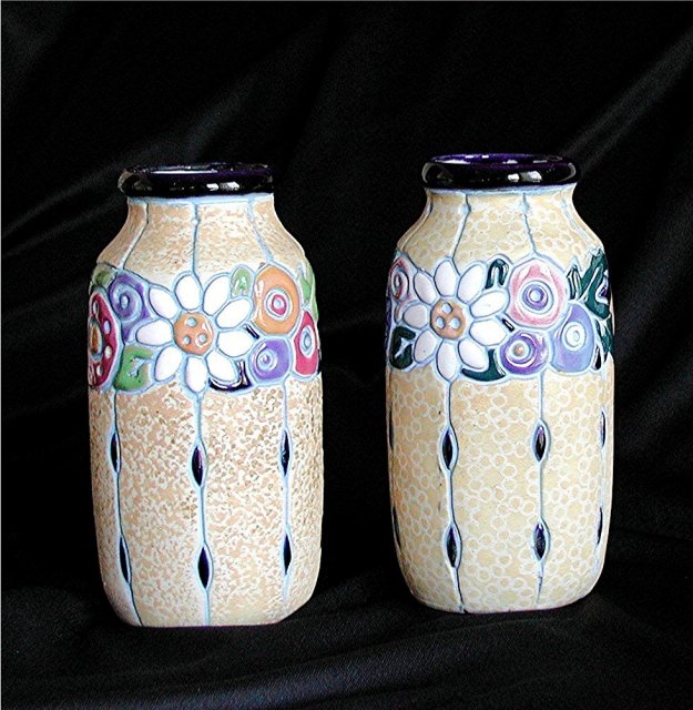CZECH AMPHORA Matched Pair Floral Vases