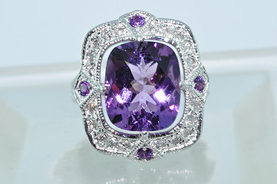 AMETHYST & DIAMOND RING 9 CARATS ! 14k Gold * Special Order