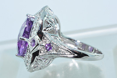 AMETHYST & DIAMOND RING 9 CARATS ! 14k Gold * Special Order