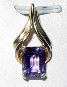 AMETHYST GEMSTONE Gold Pendant with Necklace , Boxed Set