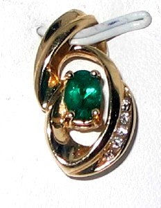 EMERALD & DIAMOND 14k Solid Yellow Gold Pendant with Necklace