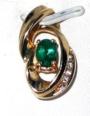 EMERALD & DIAMOND 14k Solid Yellow Gold Pendant with Necklace