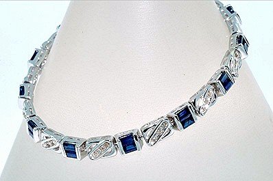 3 CARAT BLUE SAPPHIRE & DIAMOND BRACELET 14k Solid White Gold