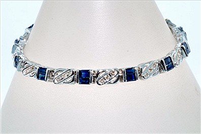 3 CARAT BLUE SAPPHIRE & DIAMOND BRACELET 14k Solid White Gold