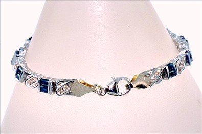 3 CARAT BLUE SAPPHIRE & DIAMOND BRACELET 14k Solid White Gold