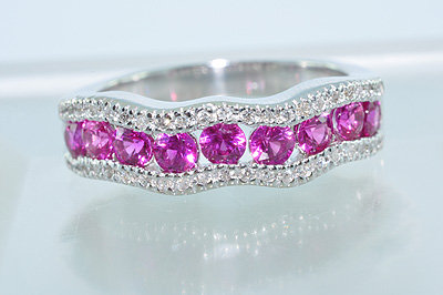 1.48 CARATS Vivid Intense PINK SAPPHIRE & DIAMOND RING 14k Solid White Gold $ 700.