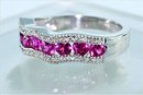 1.48 CARATS Vivid Intense PINK SAPPHIRE & DIAMOND RING 14k Solid White Gold $ 700.