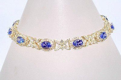 $ 8500. TANZANITE & DIAMOND 3 CARATS 18k Yellow Gold Bracelet