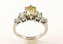 Fancy Yellow Diamond Pear Cut Ring, 14k White Gold, Certified, on Reserve $ 2500