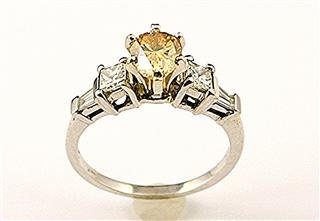 Fancy Yellow Diamond Pear Cut Ring, 14k White Gold, Certified, on Reserve $ 2500