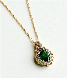 EMERALD 1.75 Carat Colombian 14k Gold Fligree Pendant, 14k Italian Necklace complete