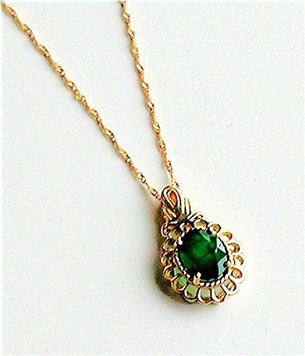 EMERALD 1.75 Carat Colombian 14k Gold Fligree Pendant, 14k Italian Necklace complete