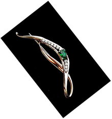 EMERALD ESTATE BROACH 1.10 Carats, Diamond 14k Yellow Gold * Certified Virtually Flawless Type ( A )