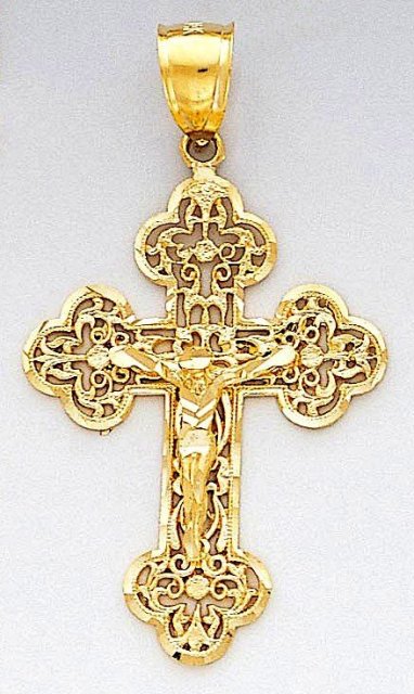 Crucifix Cross Icon, 14k Solid Gold