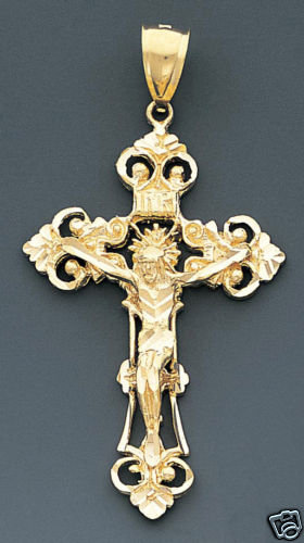 14k Crucifix Cross Icon, Solid Gold
