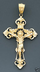 14k Crucifix Cross Icon, Solid Gold